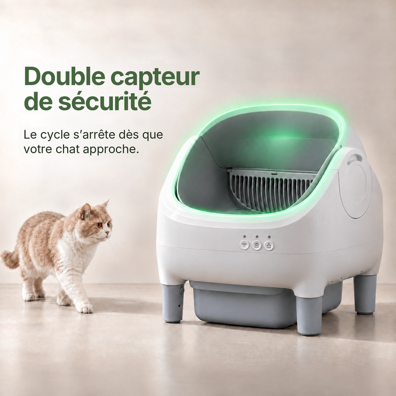 Double capteur de sécurité de la Maxi-F : le cycle s'arrête quand un chat approche