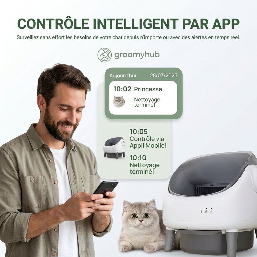 Pilotage depuis l'application — Litière électrique autonettoyante Maxi-F (76 L)